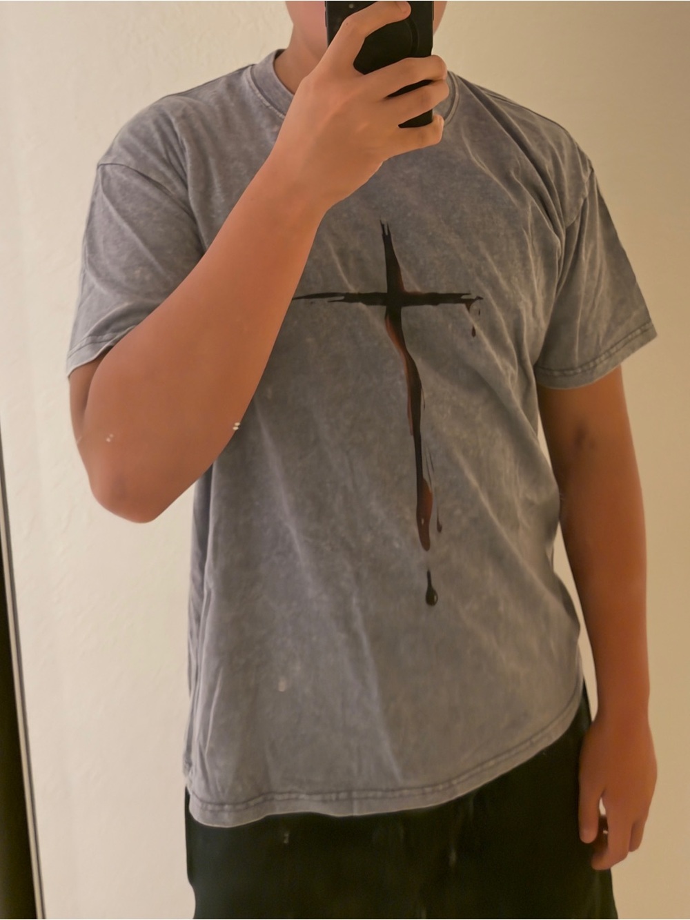 Mineral-Wash Gray Graphic Cross Tee - Men's Casual Shirt